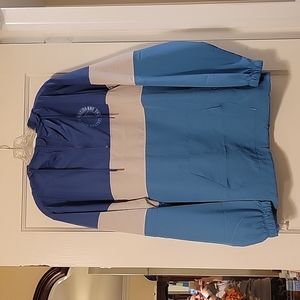 Colorblock Blue Pullover Windbreaker Jacket with Hood
